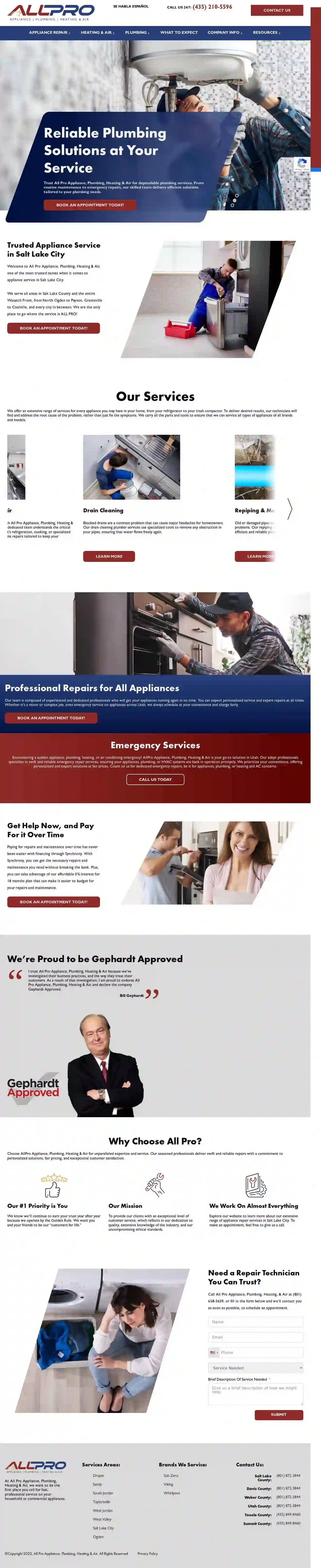 All Pro Appliance, Plumbing, Heating, Air, and Electric Service in South Salt Lake, Utah