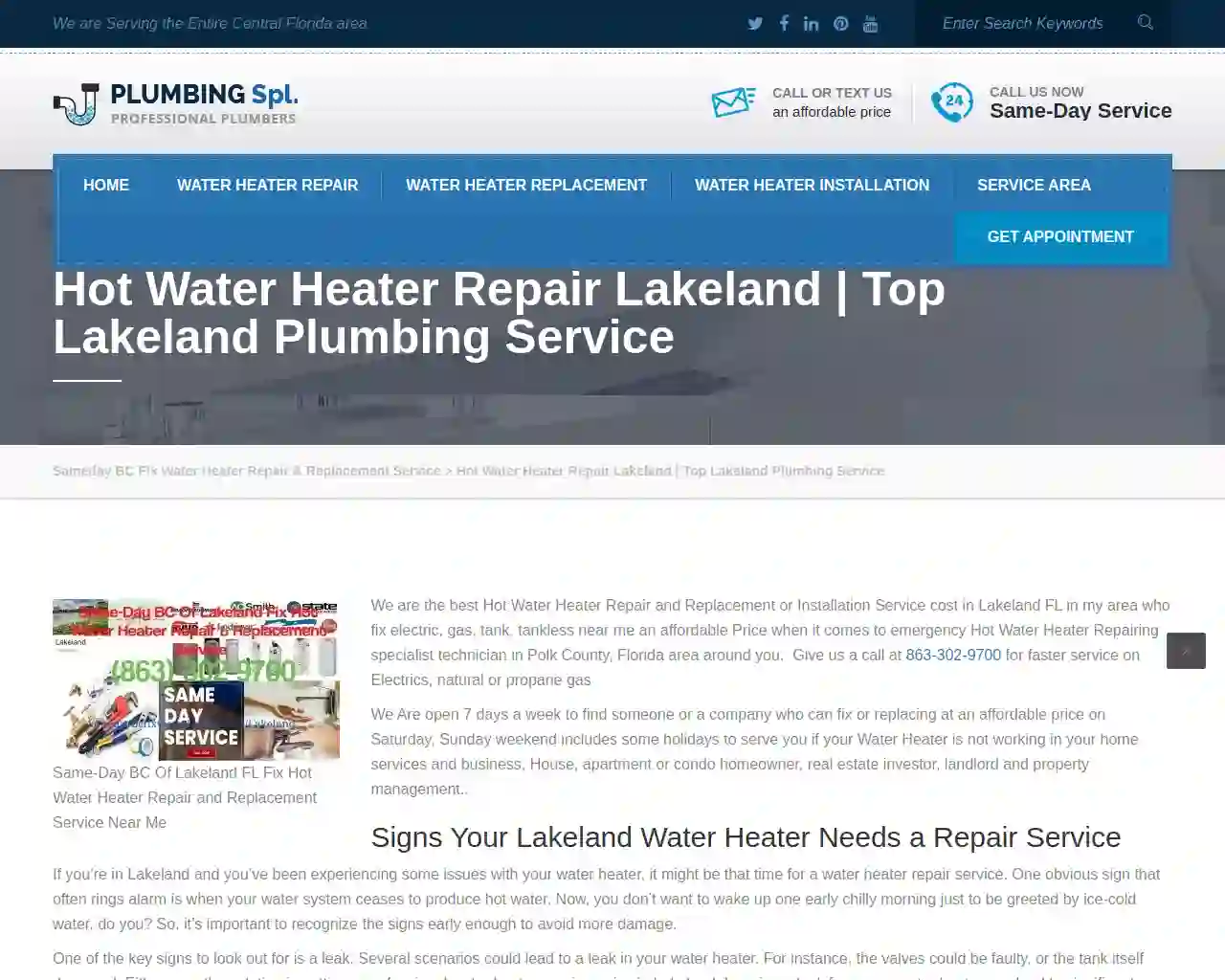 Same-Day BC Of Lakeland Fix Hot Water Heater Repair Service